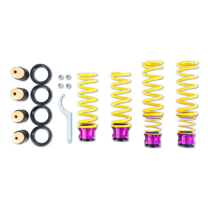 4 yellow vehicle suspension height adjustable springs with end fittings and fitting tool