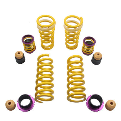 4 yellow vehicle suspension height adjustable springs with end adjustment fittings