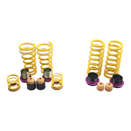 4 yellow vehicle suspension height adjustable springs with end spring and adjustment fittings