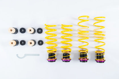 4 yellow vehicle suspension height adjustable springs with end fittings and installation tool