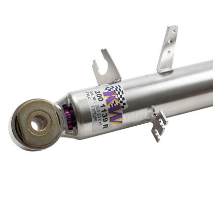 Attachment end of chrome body coilover showing bracketing.
