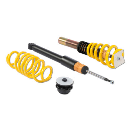 Assembled strut, threaded sleeve and spring. Single black strut and yellow spring.