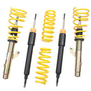 Coilover suspension kit with two assembled coilovers overs, two unassembled struts and two springs