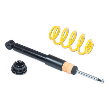 Unsleeved coilover black strut and yellow coilover spring with black end fitting