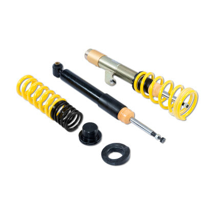 Assembled coilover, single black strut and single yellow lowering spring