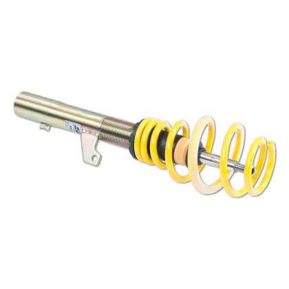 Yellow lowering spring attached to threaded sleeve with black strut