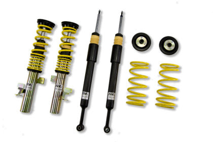Two vehicle suspension coilovers, two unsleeved coilover sturs and two coilover springs with end fittings