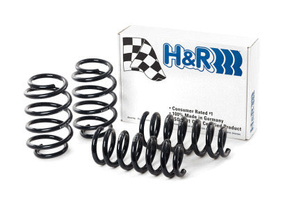 H&R Springs product box and 4 vehicle suspension black lowering springs