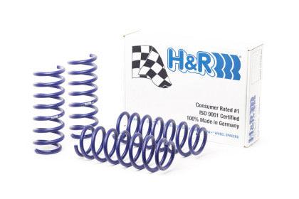 H&R Springs product box and 4 vehicle suspension blue lowering springs