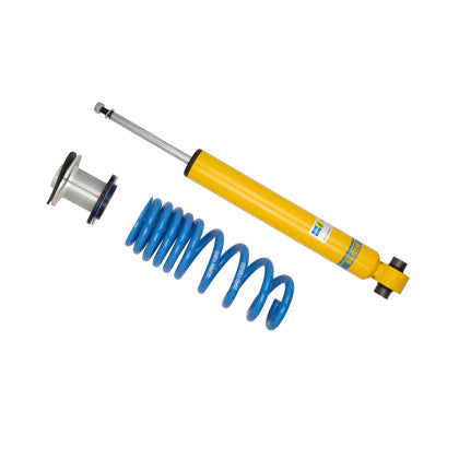 Single Bilstein yellow bodied coilover strut, 1 blue coilover spring and 1 spring perch fitting.