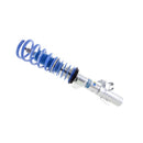 1 chrome body vehicle coilover with blue spring and blue strut sleeve.