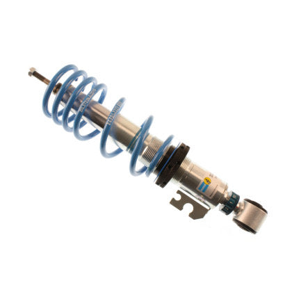 1 zinc plated vehicle suspension coilover with fitted blue spring.