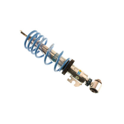 1 zinc plated vehicle suspension coilover with blue spring.