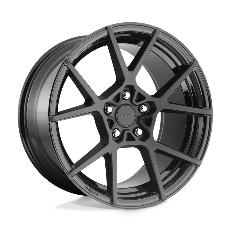 Rotiform KPS monoblock cast aluminum 5 V shape spoke design automotive wheel in a matte black finish with a black Rotiform center cap.