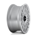 Side view of a Rotiform LAS-R monoblock cast aluminum multi spoke automotive wheel in gloss silver with a black center cap having a silver Rotiform logo.