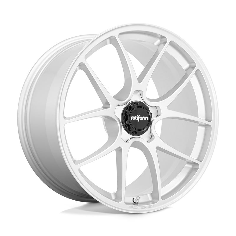 Rotiform's 21" LTN Model, A Monoblock Forged Aluminum  5 V Shape Spoke Wheel In A Gloss Silver Finish With The Word Forged Embossed On The Bead Ring