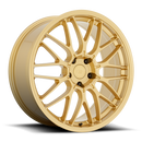 Motegi Racing CM10 cast aluminum 10 V-shaped spoke automotive wheel in gold with a Motegi logo center cap.