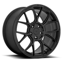 Motegi Racing CM7 cast aluminum V and rectangular shaped spoke pattern automotive wheel in a satin black finish with a Motegi logo center cap.