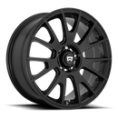 Motegi Racing MS7 cast aluminum 7 V-shape spoke automotive wheel in matte black with a Motegi silver logo center cap.