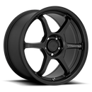 Motegi Racing Traklite 3.0 flow formed aluminum 6 spoke automotive wheel in satin black with the word Traklite written on one spoke and a Motegi logo center cap.