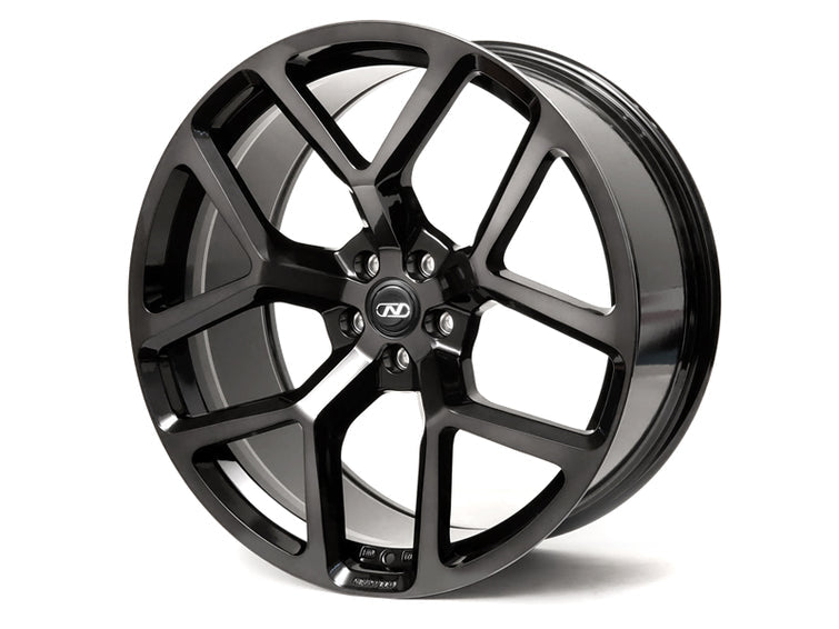 Neuspeed lightweight 10 spoke automotive alloy wheel in a gloss black platinum finish.