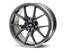 Neuspeed split five spoke automotive alloy wheel in a gloss gun metallic finish with a RS logo center cap.