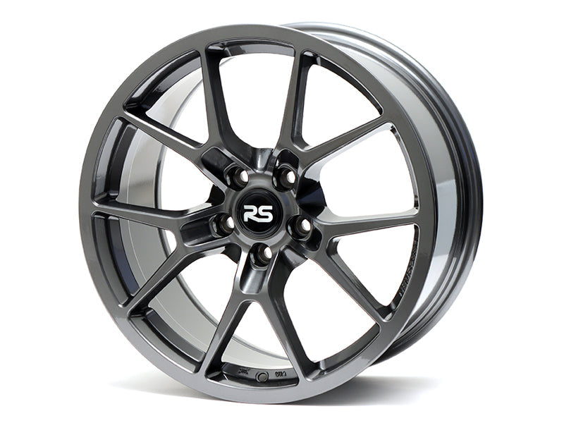 Neuspeed split five spoke automotive alloy wheel in a gloss gun metallic finish with a RS logo center cap.