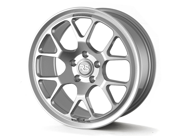 Neuspeed split Y spoke automotive alloy wheel in a gloss silver machined finish with a RS center cap.