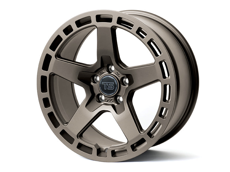 Neuspeed 5 spoke alloy truck wheel with center cutouts and finished in satin bronze with a TS logo center cap.