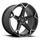 Niche Arrow monoblock cast aluminum 5 spoke automotive wheel in a brushed gloss black finish with an embossed Niche Logo on outer lip and Niche logo center cap