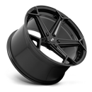Tilted side view of a Niche Arrow monoblock cast aluminum 5 spoke automotive wheel in a gloss black finish with an embossed Niche Logo on outer lip and Niche logo center cap