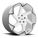 Niche Flash monoblock cast aluminum 6 spoke automotive wheel in a gloss white finish with a black pinstripe accent line,  embossed Niche logo on outer lip and a Niche logo center cap.