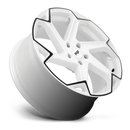 Tilted side view of a Niche Flash monoblock cast aluminum 6 spoke automotive wheel in a gloss white finish with a black pinstripe accent line, embossed Niche logo on outer lip and a Niche logo center cap.