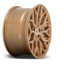 Side View of a Niche Mazzanti monoblock cast aluminum automotive wheel in a brushed bronze finish with a Niche logo embossed in the outer edge and with a Niche logo center cap.