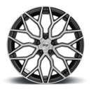 Front face view of Niche Mazzanti monoblock cast aluminum automotive wheel in a gloss black brushed finish with a Niche logo embossed in the outer edge and with a Niche logo center cap.