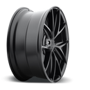 Side view of a Niche Misano monoblock cast aluminum 5 V shape double spoke automotive wheel in a matte black finish with a Niche black logo center cap.