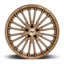 Front face view of a Niche Premio monoblock cast aluminum 10 Y shape spoke automotive wheel in a brushed bronze finish with an embossed Niche logo in the outer lip and a Niche black logo center cap.