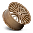 Tilted side view of a Niche Premio monoblock cast aluminum 10 Y shape spoke automotive wheel in a brushed bronze finish with an embossed Niche logo in the outer lip and a Niche black logo center cap.