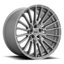 Niche Premio monoblock cast aluminum 10 Y shape spoke automotive wheel in a platinum finish with an embossed Niche logo in the outer lip and a Niche black logo center cap.