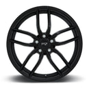 Front face view of a Niche Vosso monoblock cast aluminum 5 double spoke automotive wheel in a matte black finish with a Niche logo center cap.