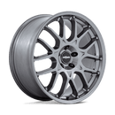 Rotiform ZWS a 1 piece cast aluminum multi spoke automotive wheel in a gloss anthracite finish with a black Rotiform center cap with a silver Rotiform logo