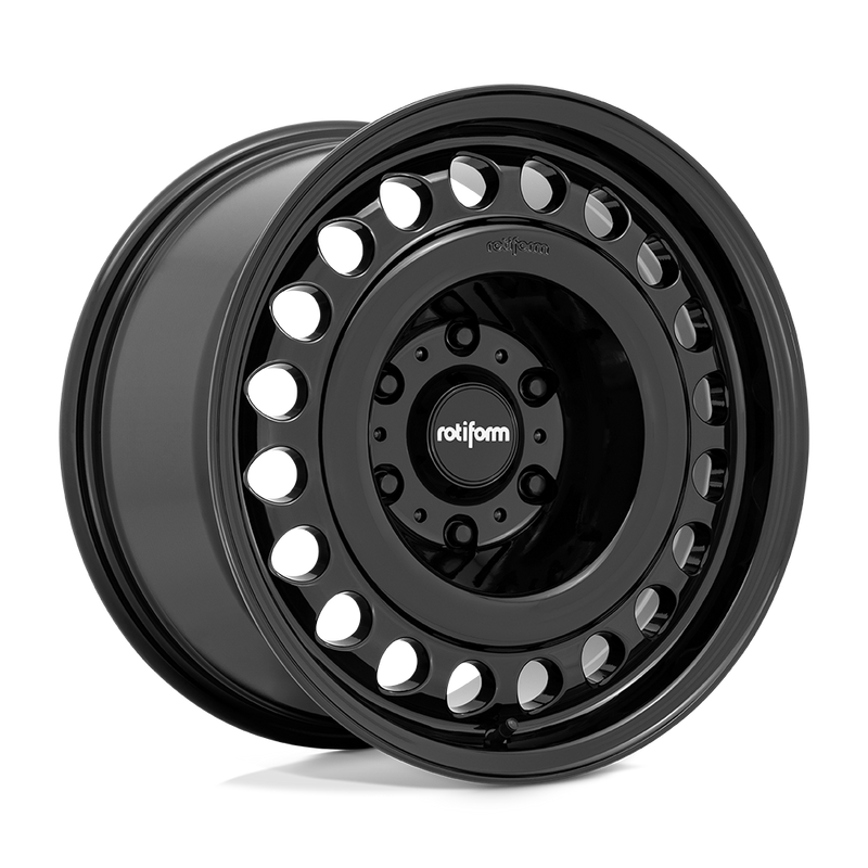Rotiform STL monoblock cast aluminum automotive wheel in a gloss black with a 20 hole face pattern with Rotiform logo center cap.