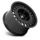 Tilted side view of a Rotiform STL monoblock cast aluminum automotive wheel in a gloss black with a 20 hole face pattern with Rotiform logo center cap.