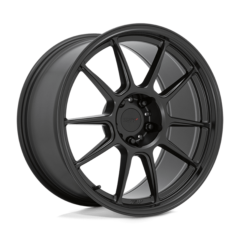 TSW Imatra aluminum split 5 spoke automotive wheel with a deep recessed lug bowl in a matte black finish with a TSW logo center cap.