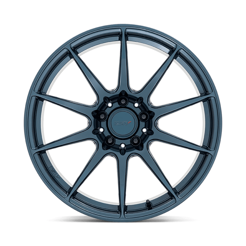 TSW Kemora flow formed 10 spoke concave profile automotive aluminum wheel in a gloss dark blue finish with a TSW logo center cap.