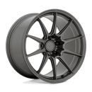 TSW Kemora flow formed 10 spoke concave profile automotive aluminum wheel in a matte gunmetal finish with a TSW logo center cap.