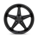 Front face view of a TSW Launch cast aluminum automotive wheel in a matte black with gloss black lip finish having a 5 spoke design with spoke scalloping and a deep flat lip.