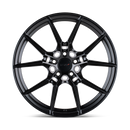Front face view of a TSW Neptune flow formed aluminum automotive wheel in a semi gloss black finish with a TSW logo center cap.