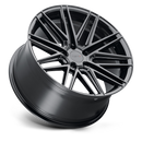 Tilted side view of a TSW Pescara cast aluminum multi spoke automotive wheel in a gloss black finish with a TSW logo center cap.