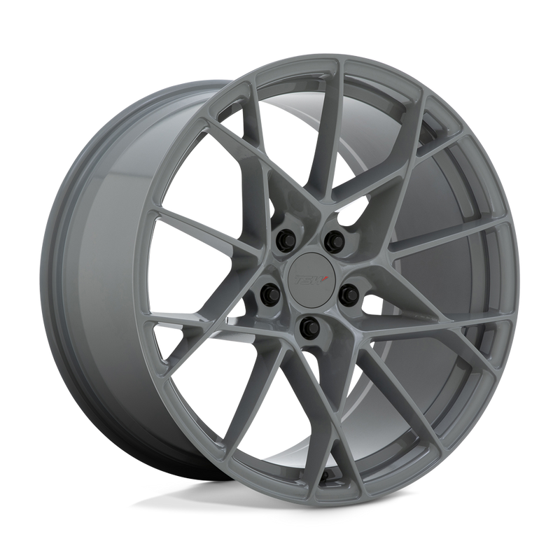 TSW Sector  cast aluminum multi spoke automotive wheel with in a battleship gray finish with a TSW logo center cap.